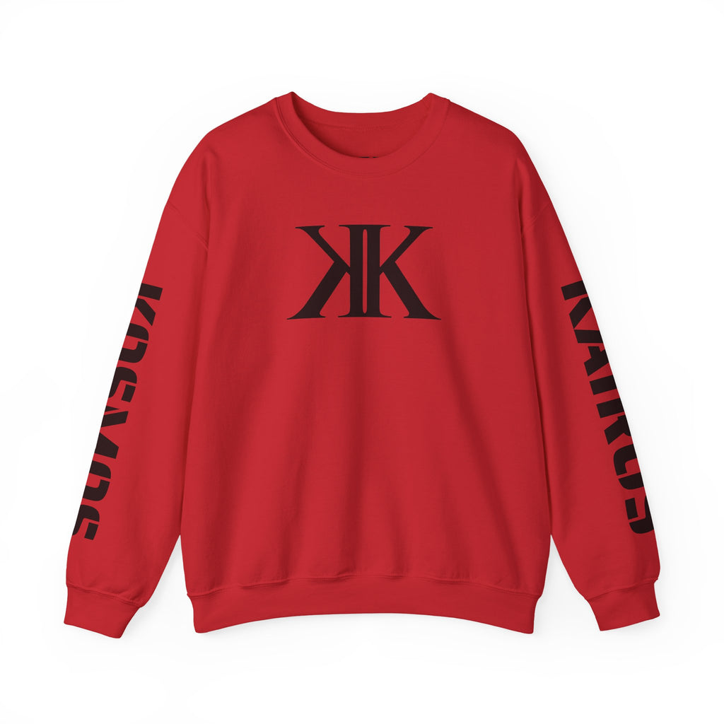 Crewneck Sweatshirt RED — Bold KK Logo with Sleeve Text (Kaurde / Kaurde)