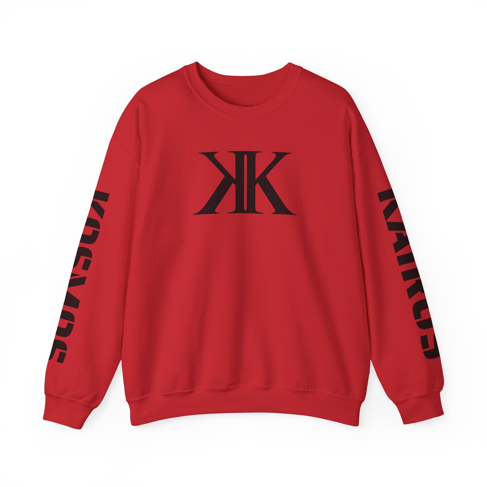 Crewneck Sweatshirt RED — Bold KK Logo with Sleeve Text (Kaurde / Kaurde)