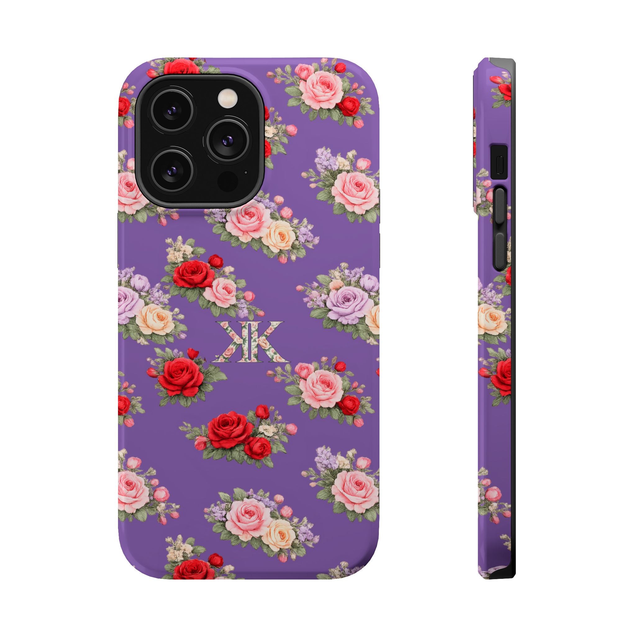 Anthos Collection Light Purple Vintage Floral Rose Pattern Magnetic Impact-Resistant Phone Case