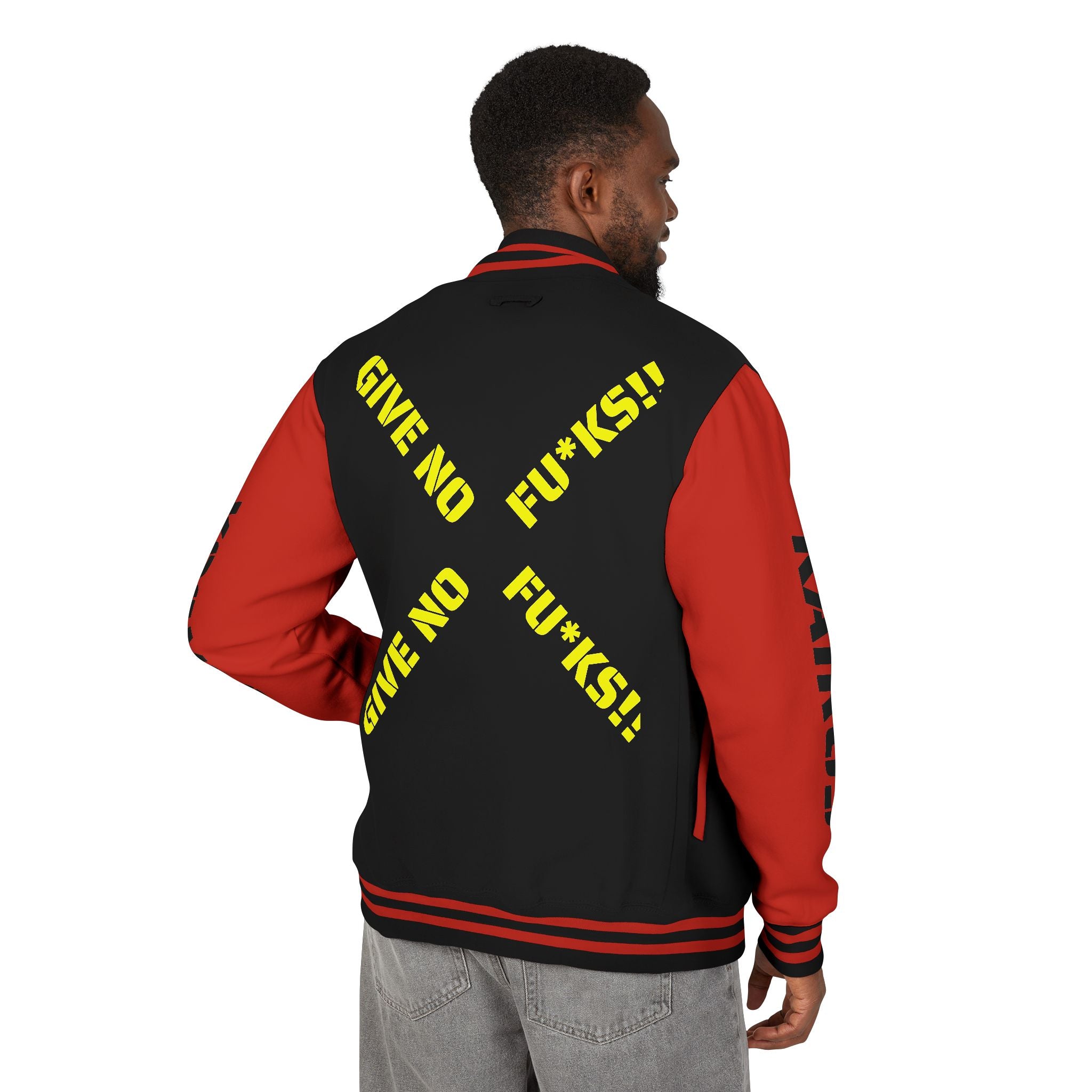 Letterman Jacket RED — "Give No Fu*ks" Bold Varsity Bomber