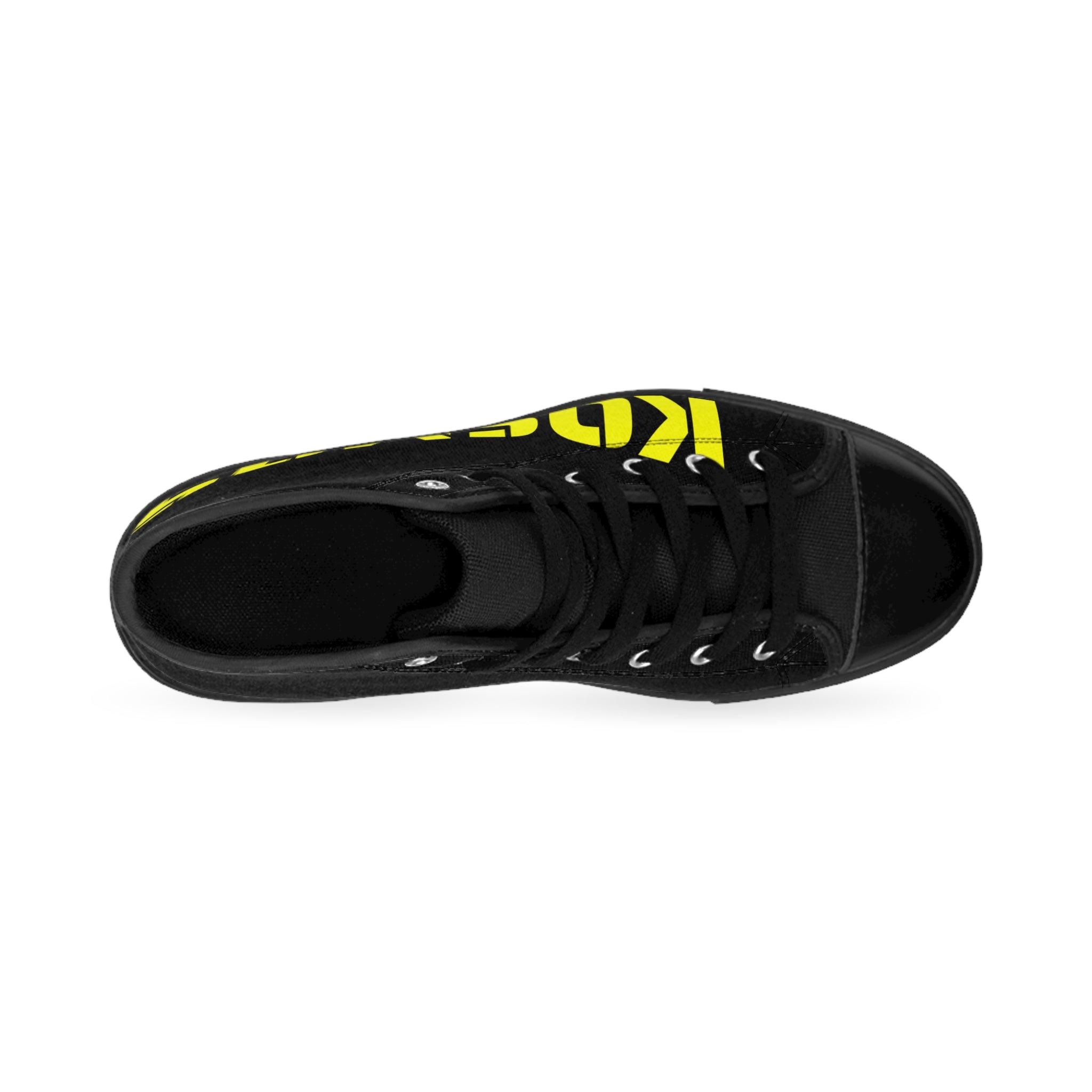 Kairos Kosmos BLACK High-Top Sneakers — Bold Yellow Logo Canvas Shoes