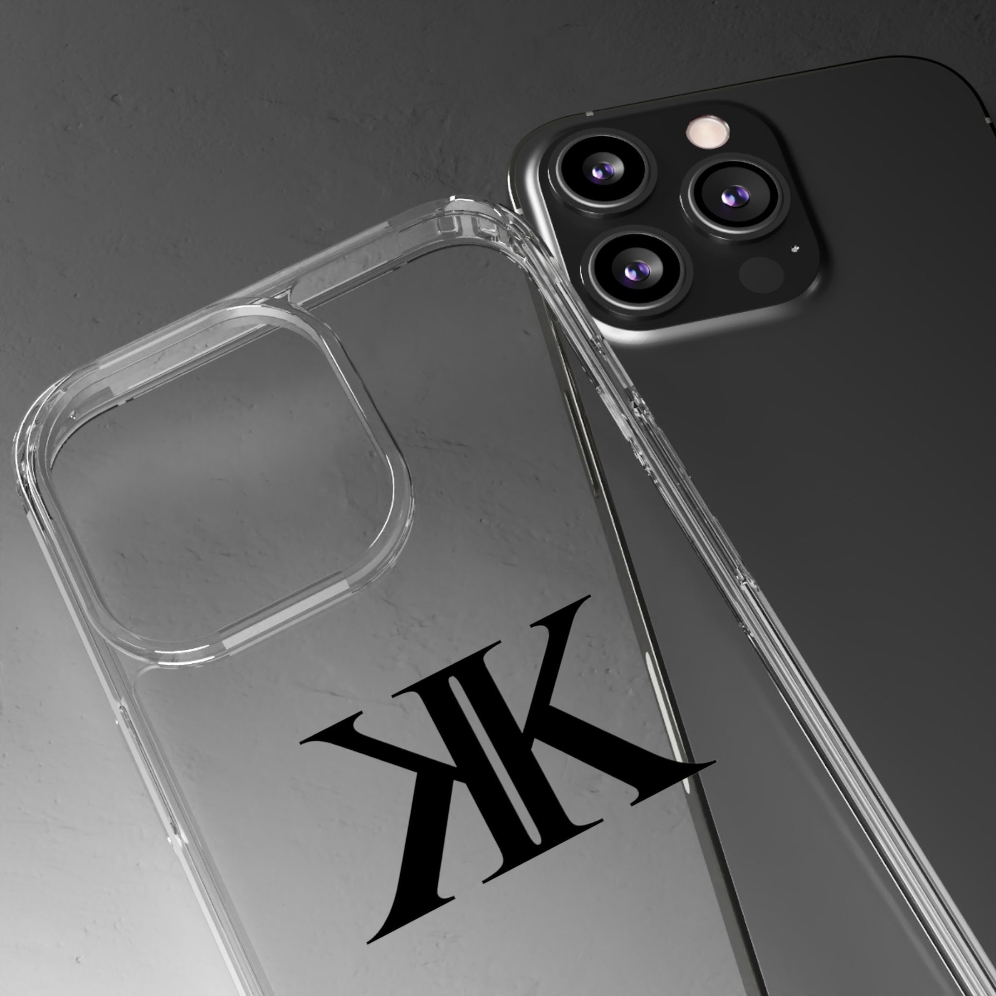 Kairos Kosmos Clear Phone Case — Minimal Black KK Monogram