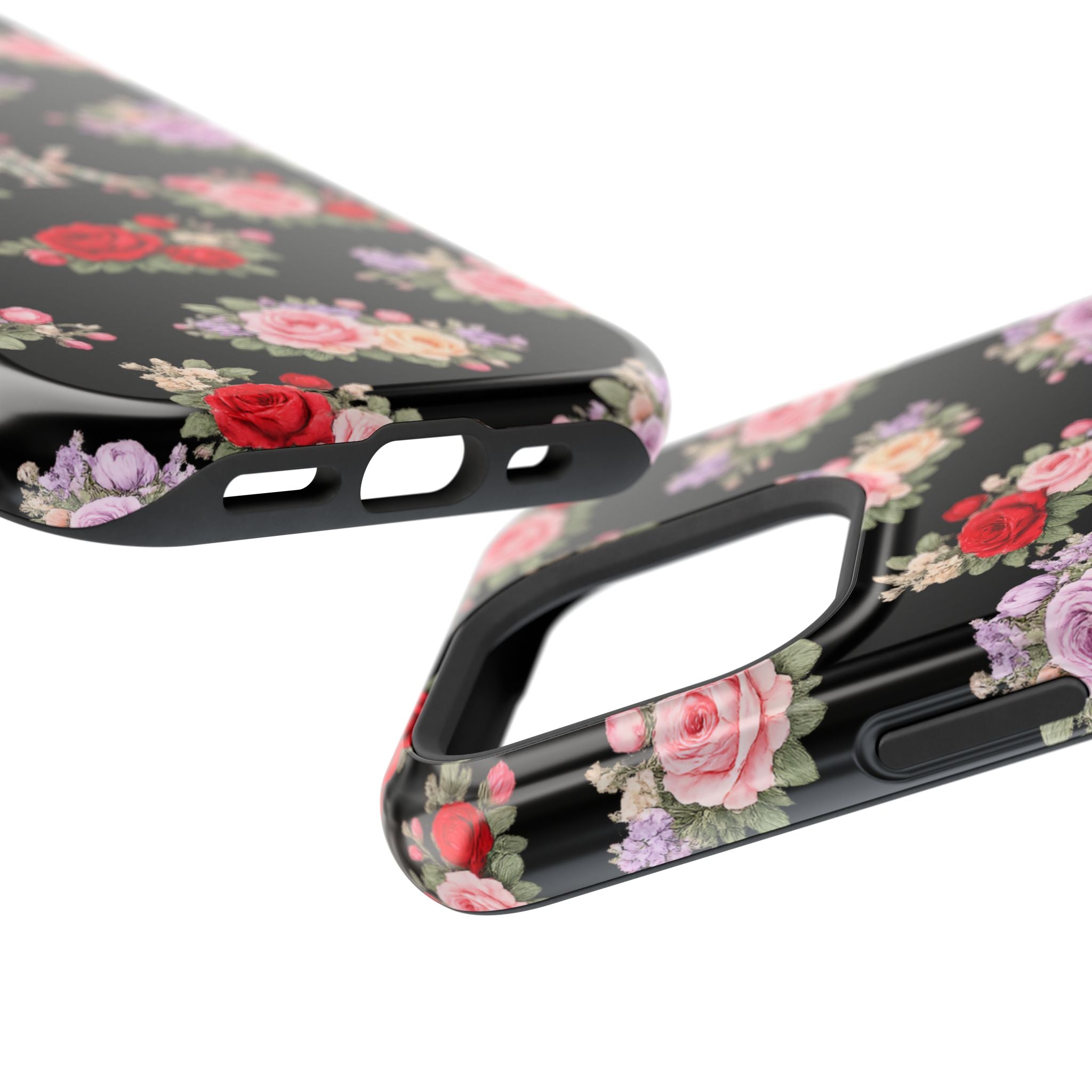Anthos Collection BLACK Vintage Floral Rose Pattern Magnetic Impact-Resistant Phone Case