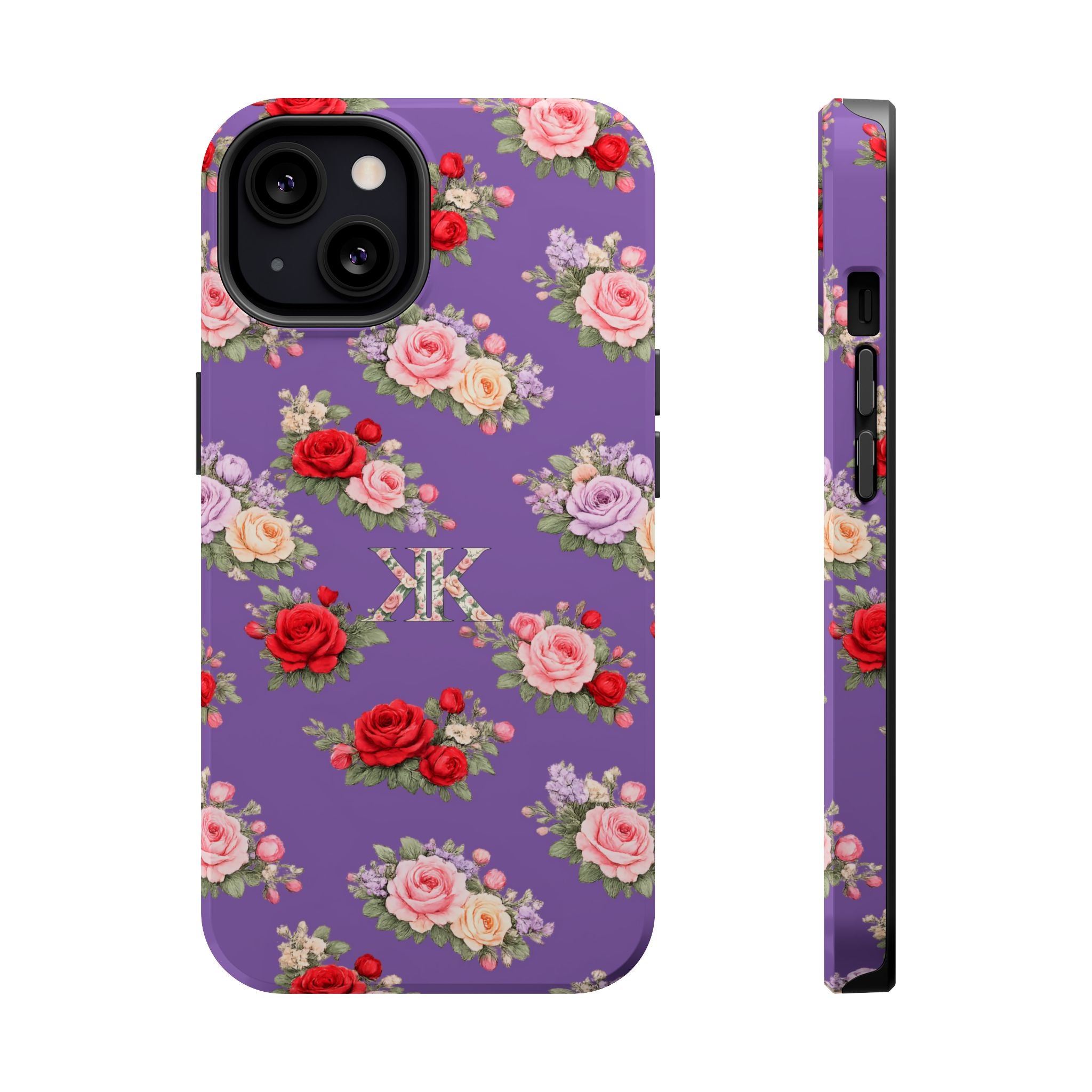 Anthos Collection Light Purple Vintage Floral Rose Pattern Magnetic Impact-Resistant Phone Case