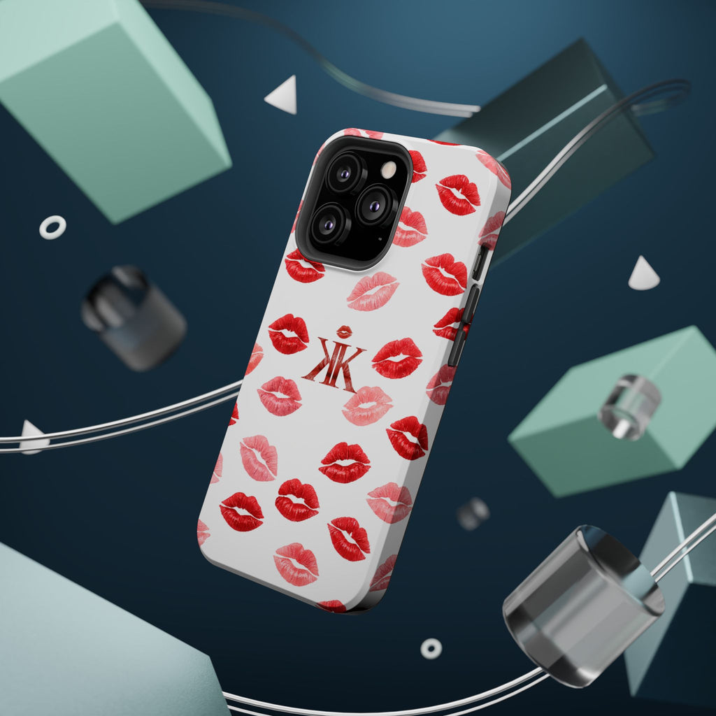 Psyche Collection White - Kiss Pattern Magnetic Impact Phone Case