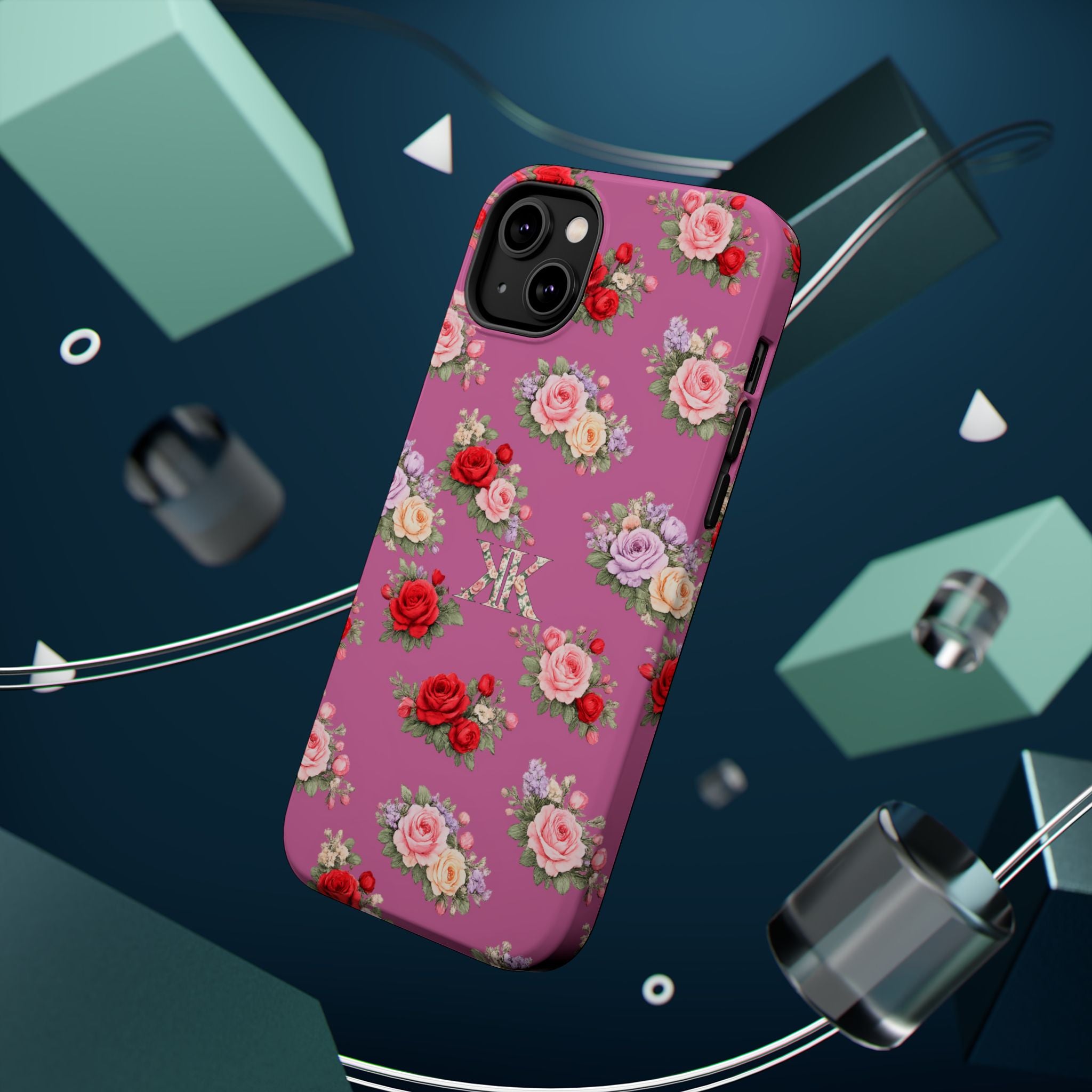 Anthos Collection Light Pink  Vintage Floral Rose Pattern Magnetic Impact-Resistant Phone Case