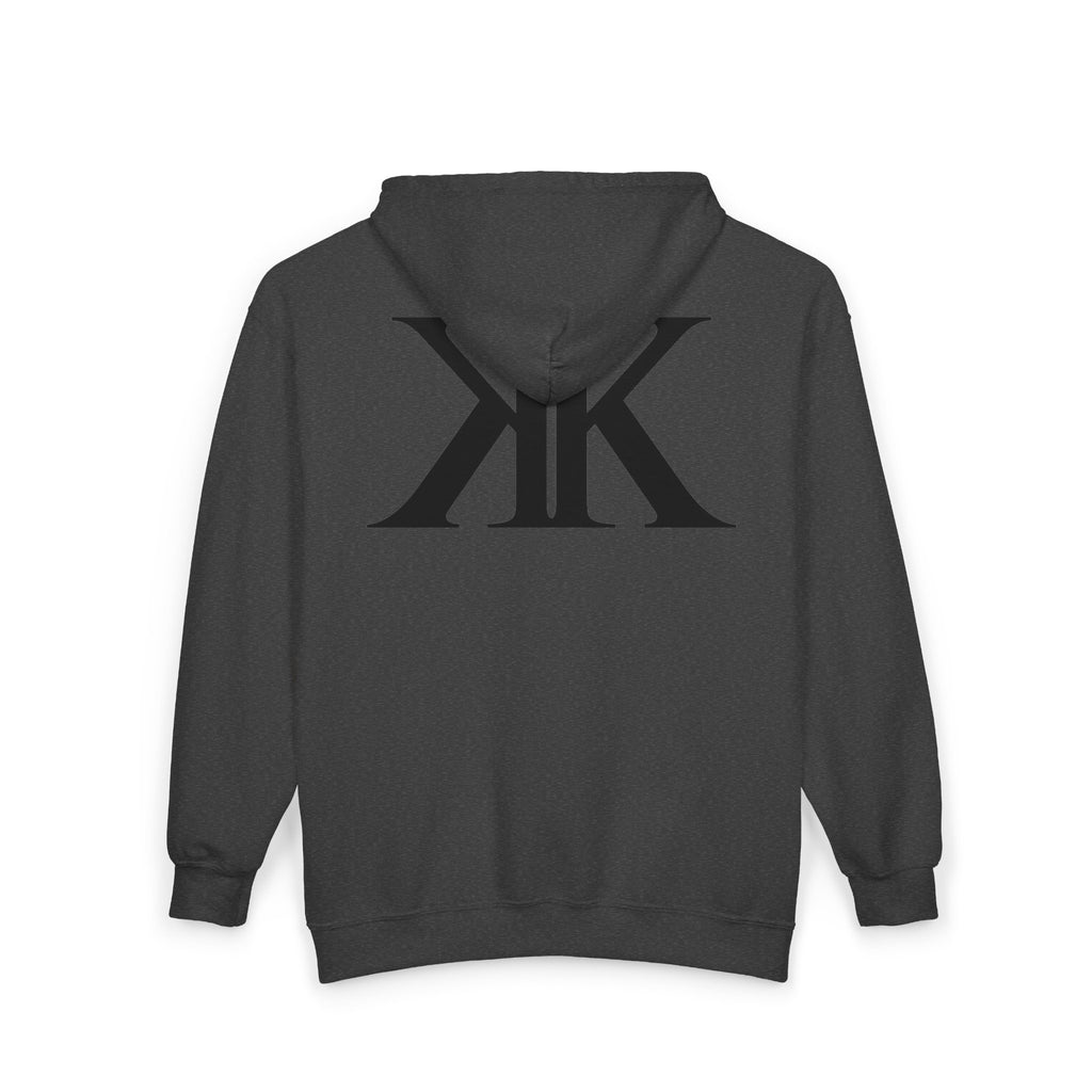 KK Monogram Zip Hoodie - Black Mirror Logo Full-Zip Sweatshirt