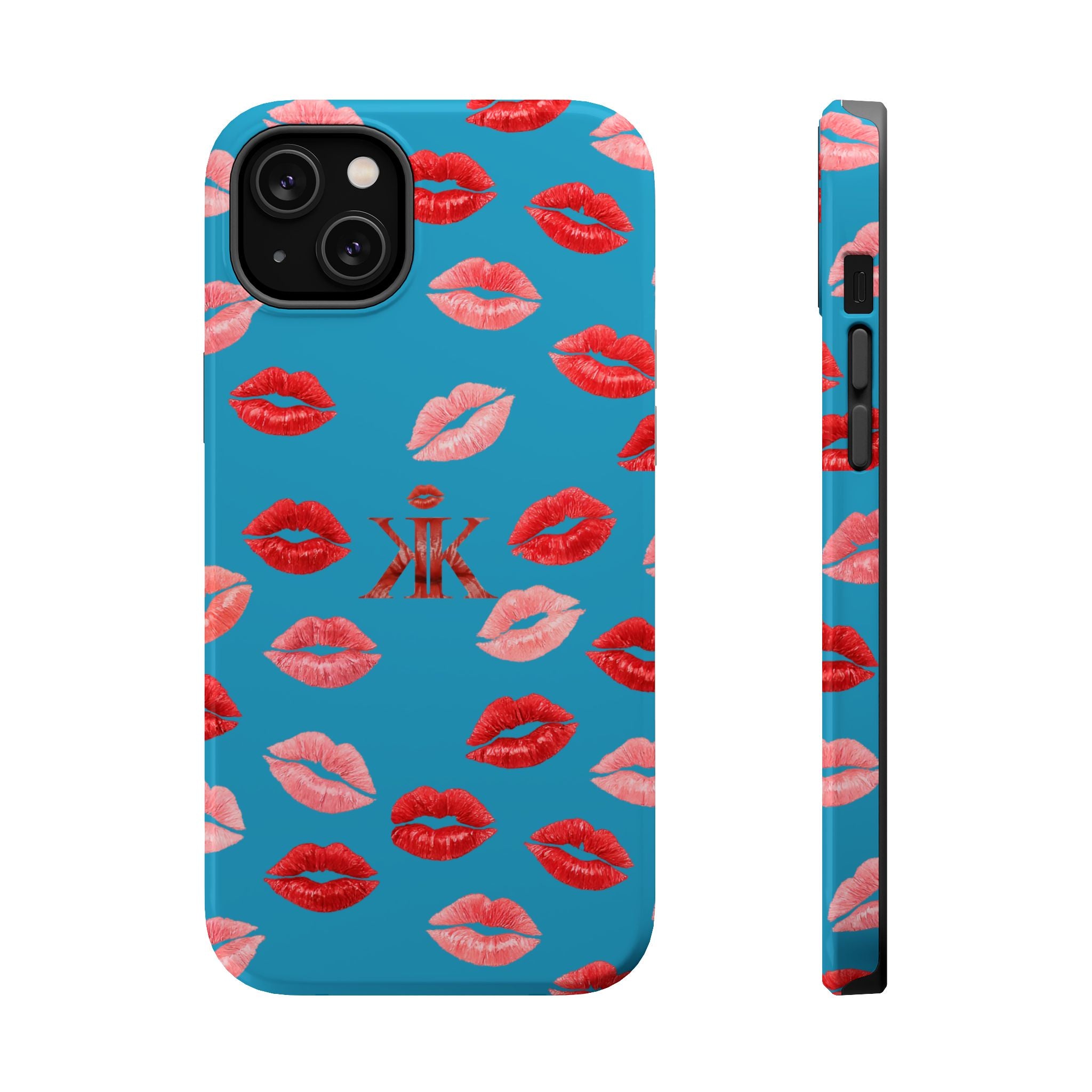 Psyche Collection Turquoise - Kiss Pattern Magnetic Impact Phone Case